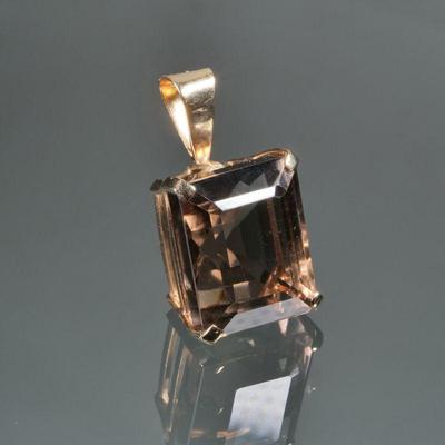 SQUARE CUT CITRINE & 14K GOLD PENDANT | Designed as a square mixed cut citrine (21.7 x 17.5 x 15.3) in a (tested to) 14k gold...