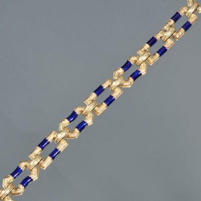 FRENCH ENAMEL & 18 GOLD LINK BRACELET | french hallmarks