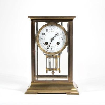 "ANTIQUE FRENCH SHELF CLOCK | Carriage-form mantel clock with porcelain face, movement marked ""France A1""
h....