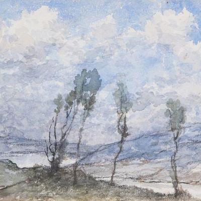 "HENRI-JOSEPH HARPIGNIES (FRENCH, 1819-1916) | Trees in landscape 
Watercolor on paper
Signed lower left"