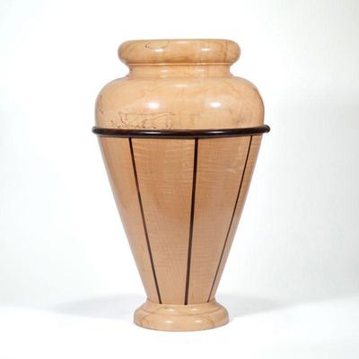 "J-H-M MONUMENTAL TURNED WOODEN VASE | Signed on the bottom with conjoined initial ""JHM""
h. 27.5 x dia. 17...