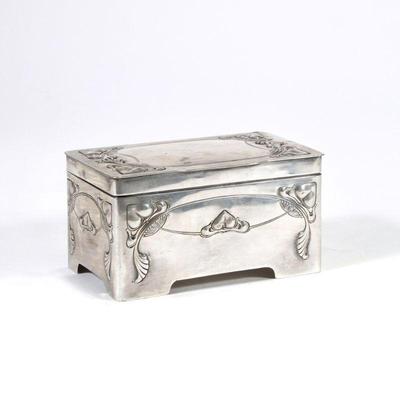 "J. BERGER ART NOUVEAU BOX | 800 silver art nouveau trinket box with hinged lid, with makers and fineness mark to underside; 11.2...