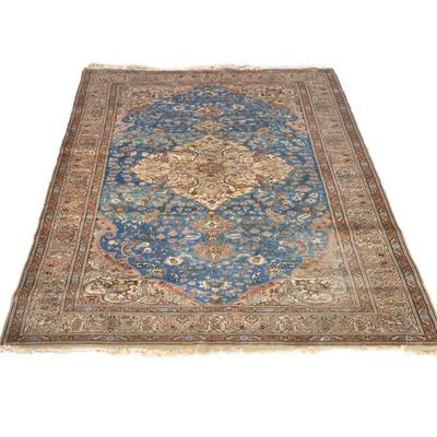 "SCULPTED PERSIAN MEDALLION CARPET | Blue ground
h. 116 x w. 77 in."