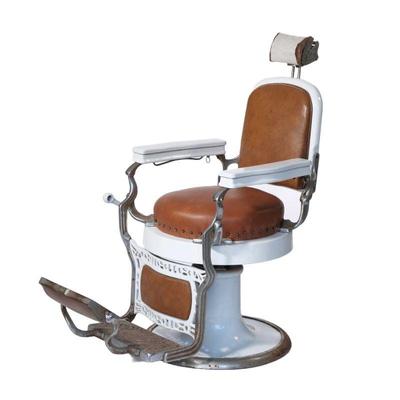 KOKEN ROUND SEAT ANTIQUE BARBERS CHAIR (2 OF 2) | c. 1910, one of a matched pair.