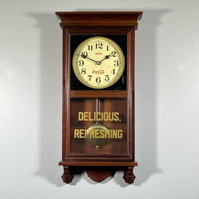 "COCA-COLA WALL CLOCK | 20th century, electrified, the lower panel reading ""Delicious, Refreshing""
h. 26.25 x...