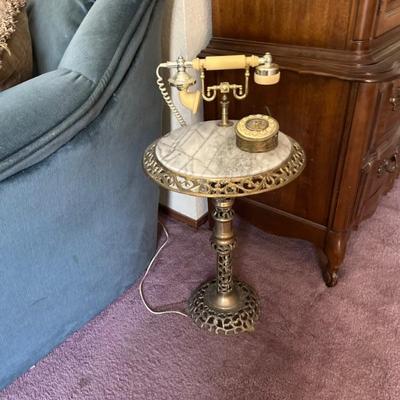 Vintage Brass Filigree Telephone Table