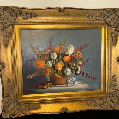 Orange Flowers Painting Signed