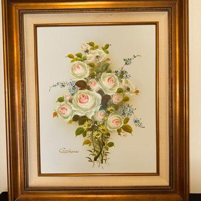 Rose Bouquet Painting Signed 