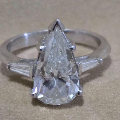 2 1/2 Carat Pear Shaped Diamond Ring Set in Platinum