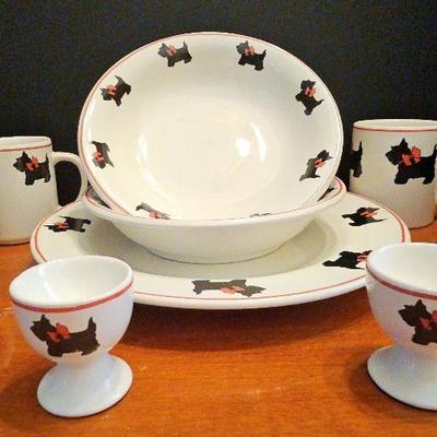 Cook Line Paris - Ceramic Scottie themed Bowls, Serving Dish,  Mugs and Egg Holder 