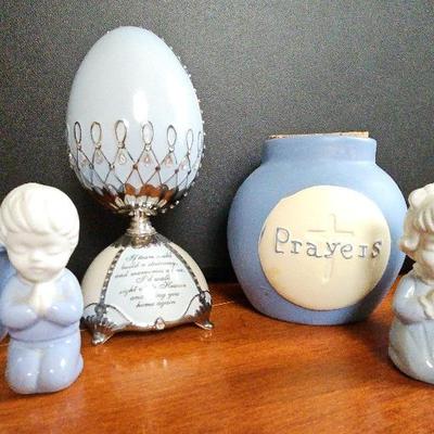 Praying Children, Prayer jar, Heavenly Egg and Blue Ramekins