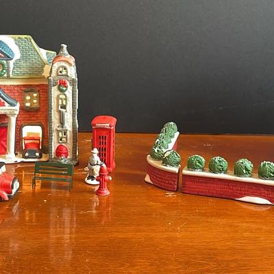 Village Display: Fire Dept, Theater, Town Hall, Brick Fence