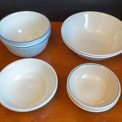 10 Corelle Bowls Various sizes White and Blue