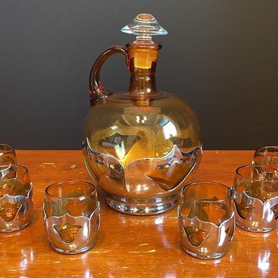 Farber Bros New York Amber Decanter and Glasses