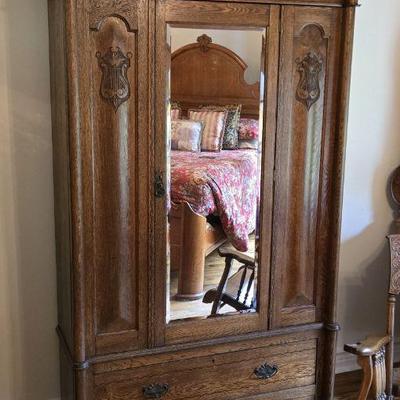 Antique Oak Wardrobe -Mirrored