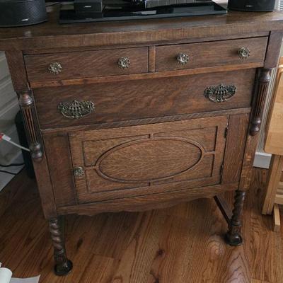 Antique English Tiger Oak Sideboard with Barley Twist Legs  