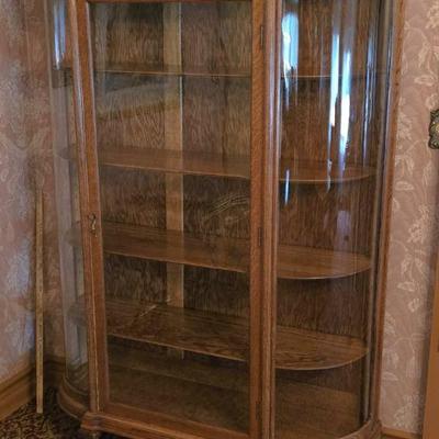Antique Oak Curved China/Curio Cabinet