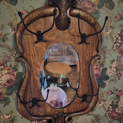 Oak Wall Coat Rack with mirror
