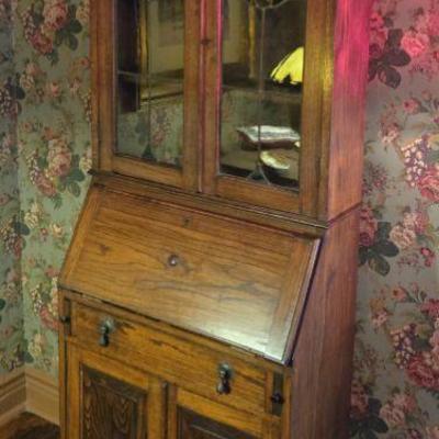 Antique Oak Drop Front Secretary Desk