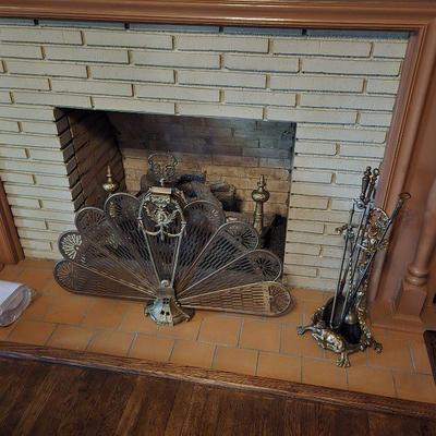 Brass Folding Peacock Fan Fireplace Screen French Victorian Style                                     
French Brass Hunting Motif...