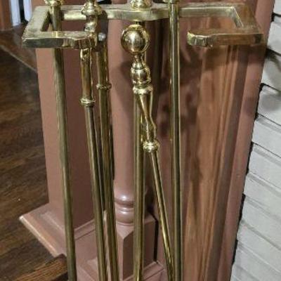 Vintage 5-Tool Brass Fireplace Tool Set