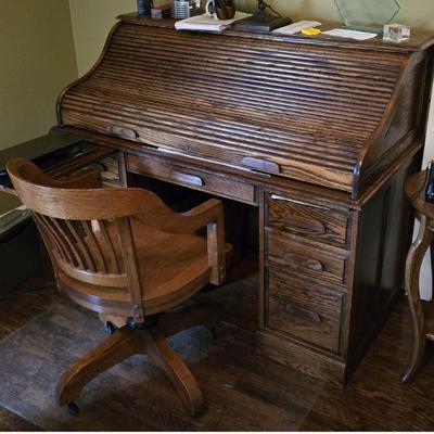 Vintage Rolltop Desk                                                   Early 20th-Century Oak Wardrobe on Casters  