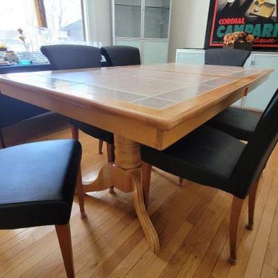 Tile and oak dining table 