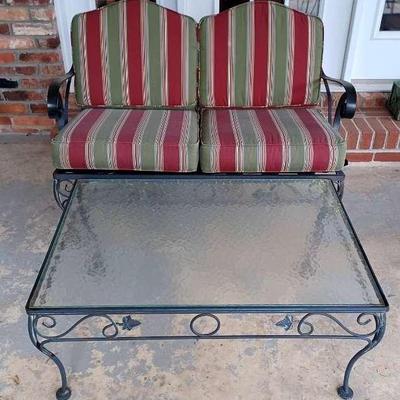 Two Piece Black Wrought-Iron Patio Table & Loveseat 