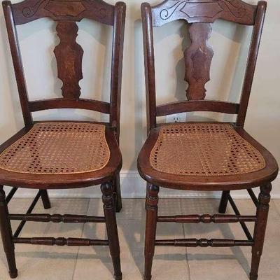 Two Antique Caned Seated Chairs