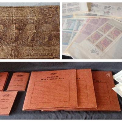 Vintage Uncirculated Stamps Featuring U.S. Postal Currency 25¢ note from 1862