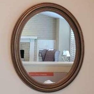 Retro Faux Wood Oval Mirror