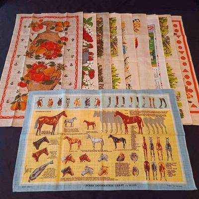 Collection of Vintage Linen Tea Towels – Including Savitt Equestrian Chart