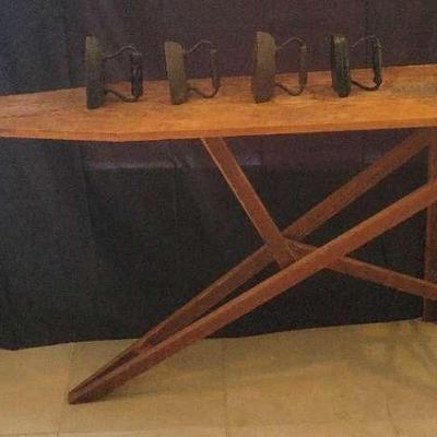 Rustic Ironing Board & Cast Irons