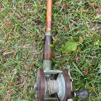 Antique Kingfisher Wooden Casting Rod & Reel Combo – Approx. 67” Long
