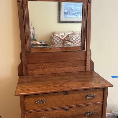 Antique Wood Dresser With Mirror