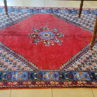 Hand-Knotted Wool Area Rug – 96" x 68" – Traditional Red & Blue Medallion Design