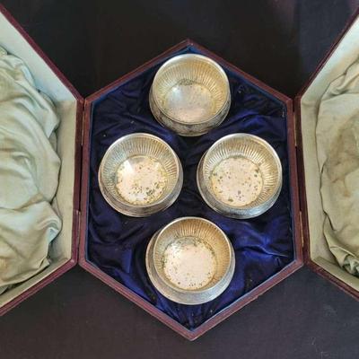 Early 20th Century Silver Naksh Haldi Bowls & Case