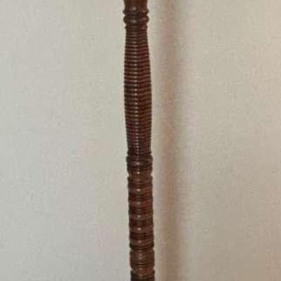 Antique Turned Wood Hall Tree with Ornate Brass Hangers – 68" Tall