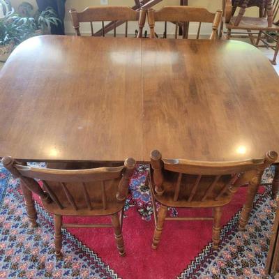 Vintage Solid Wood Dining Table with Two Leaves & Chairs