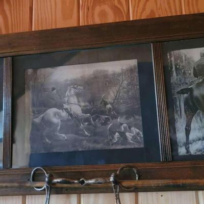 Equestrian Triptych Print with Ornamental Frame – Fox Hunting & Jumping Scenes