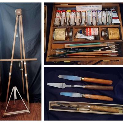 Anco Bilt Wooden Floor Art Easel, Plus Aluminum Desk Top Easel