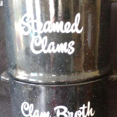 Vintage Speckled Enamel Two Layer Steam Pot Clam Broth w/ Spigot & Lid