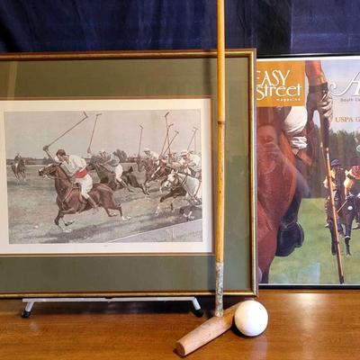 Aiken Vintage Polo Mallet & Puck With Nostalgia Equine Polo Artwork