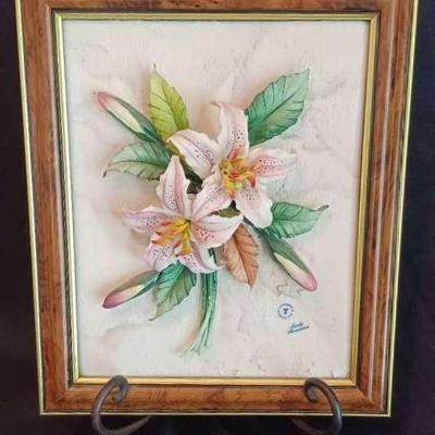 Capodimonte-Style 3D Porcelain Flower Art by Carlos – Framed