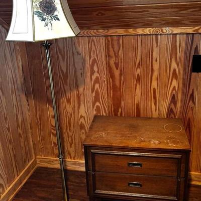 1960s Bassett "Paceline" Bedside Table & Rembrandt Floor Lamp With Lampshade