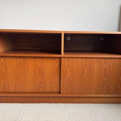 Vintage Danish Modern Teak Veneer Audio Console Storage Cabinet	
