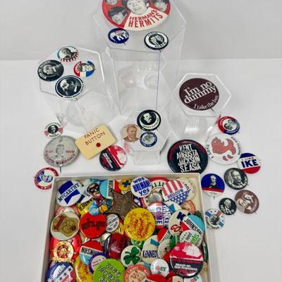 Peace, Politics & Punchlines – Vintage Pins Lot (1960s+)	
