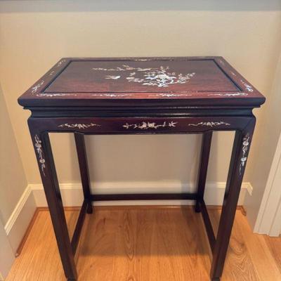 Rosewood Side Table w/ Mother-of-Pearl Inlay, Asian-Inspired Design	