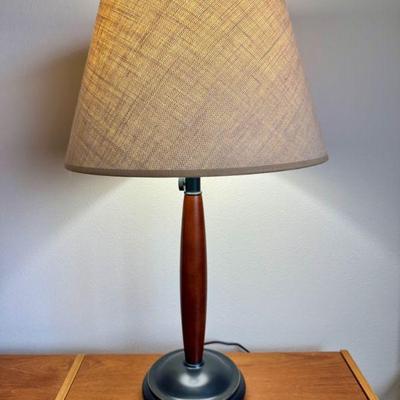 Scandinavian-Style Table Lamp w/ Wood Accent & Linen Shade	