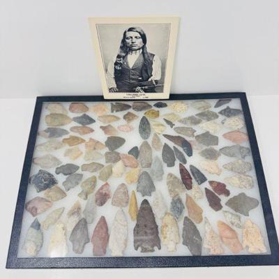 Framed Native American Arrowhead Collection – 70+ Pieces	